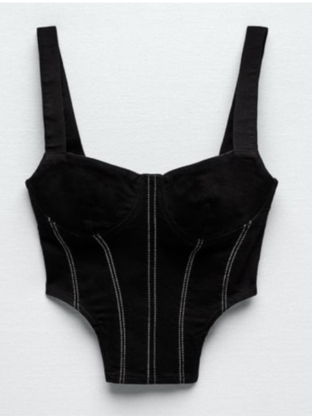 Zara Black Corset Top with White Stitching